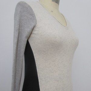 Colorblock CASHMERE Pullover Knit Sweater Black Gray Dove
